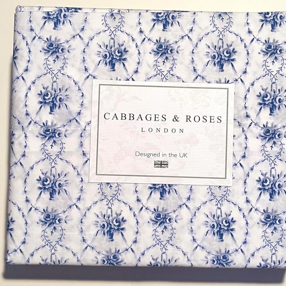 Cabbages & Roses London JULIA BLUE / FLORAL MEDALLION Sheet Set - QUEEN Size